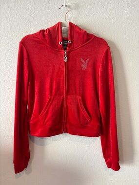 PLAYBOY Red Velour Hoodie Jacket